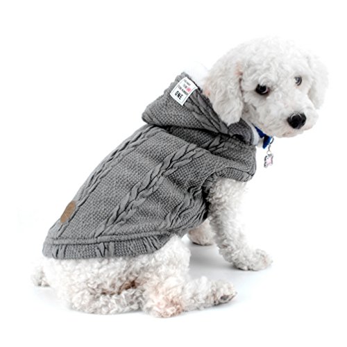 smalllee_lucky_store Hundepullover Hundestrickjacke Hoodie Wintermantel Warm Pet Kleidung für kleine Hunde Welpen Mops Französisch Bulldoggen Grau M von smalllee_lucky_store