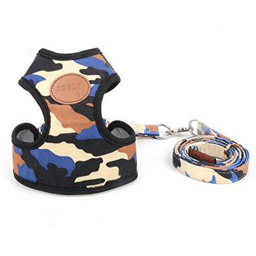 SMALLLEE_LUCKY_STORE Geschirr aus weichem Nylongewebe für Haustiere und Katzen – Leine Camouflage Blau – Größe L von smalllee_lucky_store