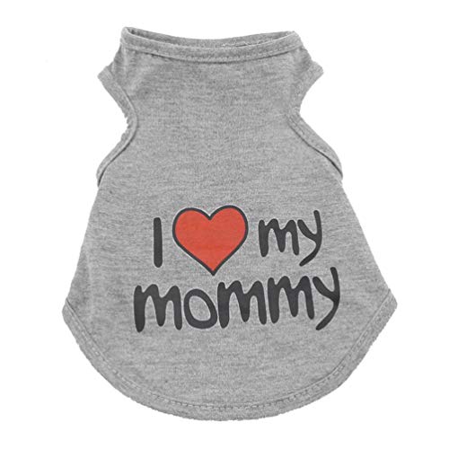 SMALLLEE_LUCKY_STORE Kleidung für kleine Hunde Katzen, I Love My Mommy Daddy T-Shirt Weste, ärmellos Hemd, kühler,Sommer,Welpe Yorkie Chihuahua Kleidung,Grau,M von smalllee_lucky_store