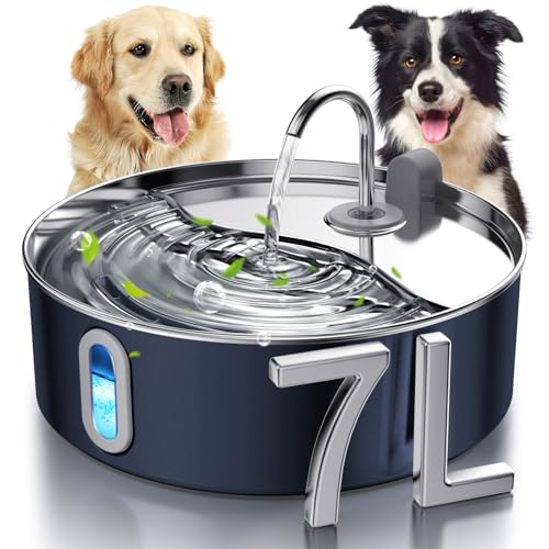 Smartoo Hund Wasserbrunnen Edelstahl, 7L/6,690.5 g/1.8Gal Haustier Wasserbrunnen für Große Hunde, Automatischer Hundewasserspender mit Wasserstandsfenster, Ultra-leise Pumpe, Multi-Filtrationssystem - von smartoo