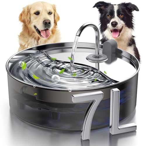 Smartoo Hundewasserbrunnen für große Hunde, 7L/6,690.5 g/1.8Gal Haustier Wasserbrunnen mit Edelstahl-Wasserwanne & Wasserhahn, Automatischer Hundewasserspender mit ultra-leiser Pumpe, von smartoo