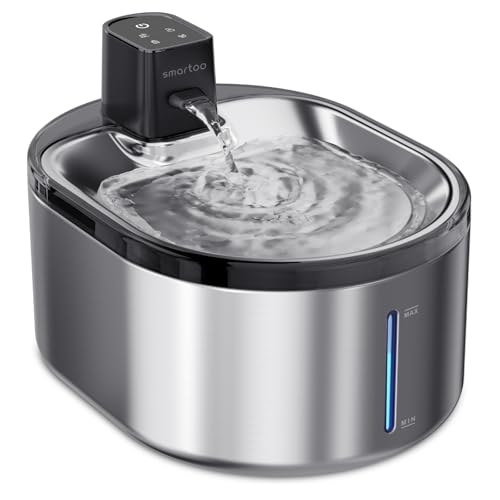 Smartoo Kabelloser Katzenwasserbrunnen Edelstahl, 4,5 l Katzenbrunnen Batteriebetrieben, Kabelloser Haustier-Wasserbrunnen für Katzen & Hunde mit Bewegungsmelder, Ultra Leise Pumpe, mit 4 Packungen von smartoo