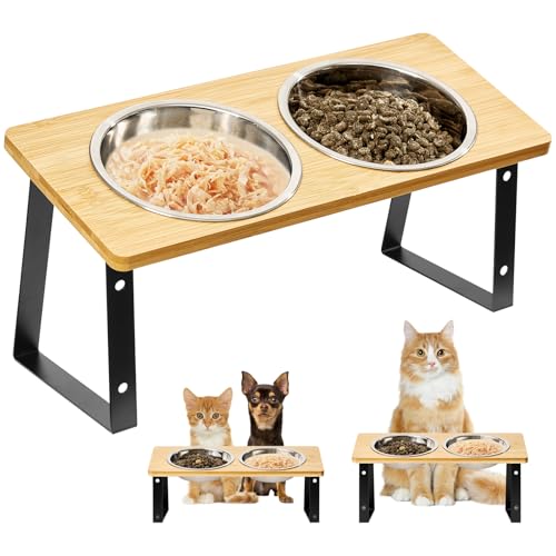 Smartoo Katzenfutternapf 304 Edelstahl Erhöhte Katzennäpfe 15° Erhöhte Katzennapf für Indoor Katzen & Kleine Hunde Schnurrhaare Müdigkeit Katzennapf, Anti Erbrechen Katzenfutter und Wassernapf Set, von smartoo