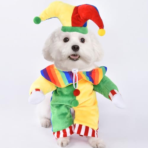 Hunde-Clown-Kostüm, Halloween-Clown-Kostüm, lustiges Hunde-Narrenkostüm, Clown-Stil, Cosplay, Bekleidung mit Clownhut, Kleidung für kleine, mittelgroße Hunde, Katzen (Größe M) von smileshot