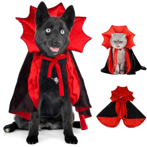 Hundeumhang Kostüm Halloween Katze Vampir Umhang Kostüm Rot Schwarz Haustier Umhang Kostüm Hexen Kleidung für kleine mittelgroße Hunde Katzen Lustiger Hund Zauberer Cosplay Outfit Mantel Bekleidung von smileshot