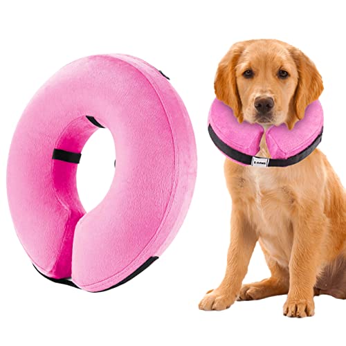 Aufblasbares Hundehalsband, Weiches Haustier-Erholungshalsband für Hunde und Katzen, Schutz-Hundekegel für Nach Operationen Rosa S M L (Medium) von smim