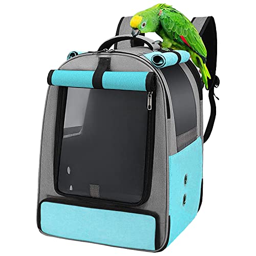 Vogel-Reiserucksack, tragbar, für Vögel, Papageien, atmungsaktiv, leichte Vogeltasche und kleine Tiere, Reisetasche, multifunktionaler Haustier-Rucksack (Blau und Grau) von smim
