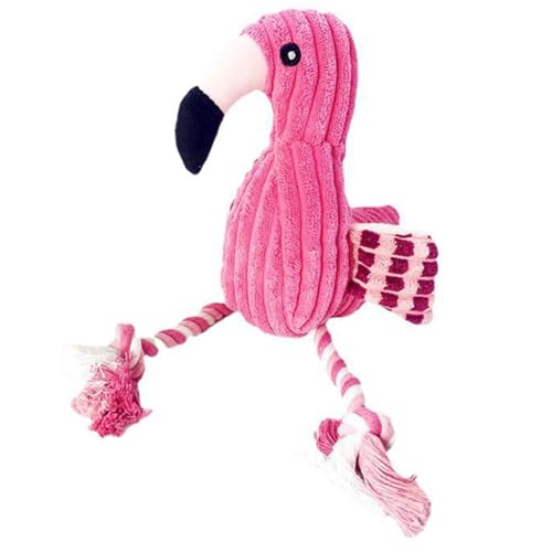 Kauendes Plüschtier für Haustiere in Flamingo-Form. Bissfestes Quietschspielzeug für Hunde aus PP-Baumwolle, interaktives Zahnungsspielzeug zur Angstreduzierung für Hunde und von sojupcal