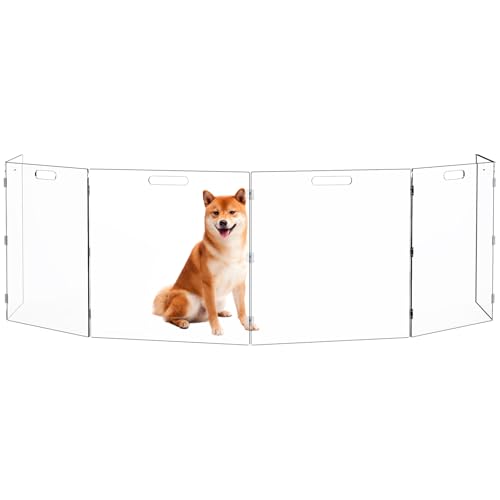 Acylic Haustier-Laufgittergitter für die Haustüren, transparentes Acryl-Haustiergitter für Hunde, freistehend, transparent (60 cm hoch, 3 Paneele (23,8 m breit) von solaround