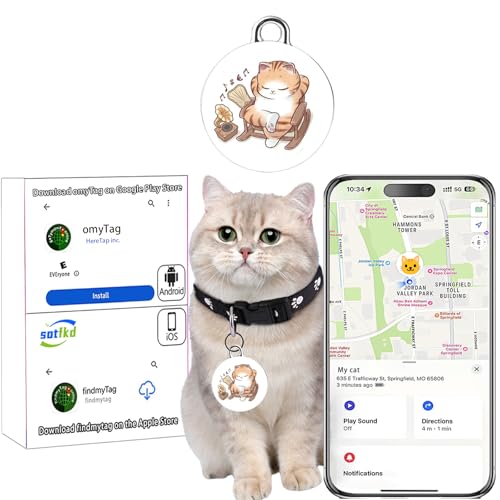 sotfkd Cat Tracker-Airtag Katzenhalsband, Katzen-Tracker Halsband, Haustier-Tracker | Android und iOS Universal | Keine monatliche Gebühr | Kein Aufladen erforderlich | Wasserdicht | Funktioniert mit von sotfkd