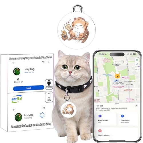 sotfkd Cat Tracker-Airtag Katzenhalsband, Katzen-Tracker Halsband, Haustier-Tracker | Android und iOS Universal | Keine monatliche Gebühr | Kein Aufladen erforderlich | Wasserdicht | Funktioniert mit von sotfkd