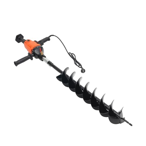 soudesileim Gartenbohrer Erdbohrer, 220V Erdbohrgerät mit 120mm Bohrer, Professional Akku-Erdbohrer, Bohrtiefe 80 cm (Orange,Doppelblatt Bohrer) von soudesileim