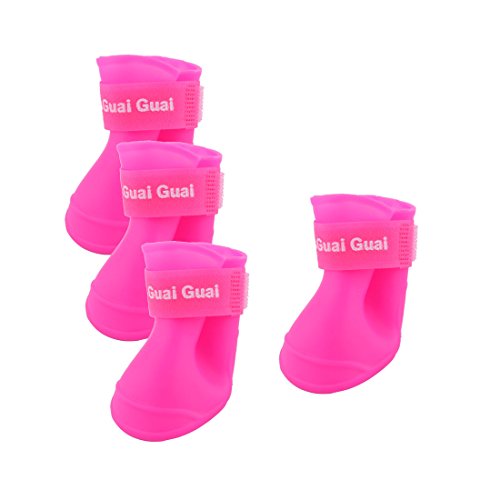 sourcing map 4Stk.Haustier Hund Gummi einstellbare wasserdicht Schuhe Regen Stiefel Magenta von sourcing map