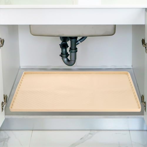 sourcing map Wasserdichte Unterspülematte für die Küche, 86,4 x 55,9 cm, Silikon-Unterspüle, Abtropfschalen-Organizer-Matten für Küche, Badezimmer, Schrank, Haustier-Futtermatten, Weiß von sourcing map