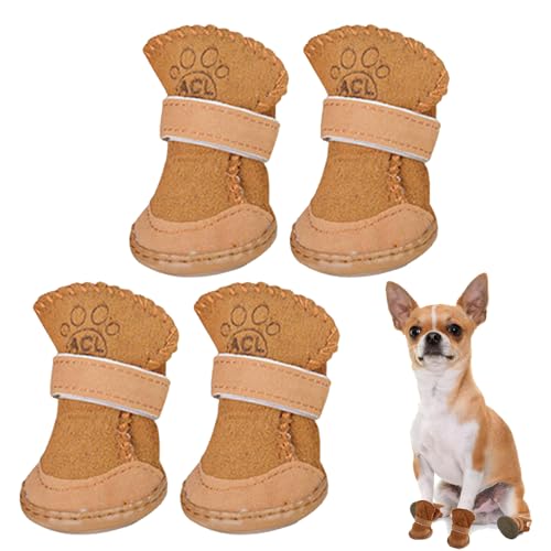 stillwen Schneestiefel Haustiere,4 Stück Hunde Schuhe Outdoor,Plüsch Hundestiefel,Hunde Schuhe Anti Rutsch Sohle,Klettverschluss Hundeschuhe,Für Kleine Und Mittlere Hunde von stillwen