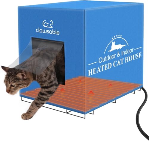 Großes beheiztes Katzenhaus für Outdoor-Katzen im Winter, isoliertes Katzenhaus, erhöht und wetterfest, warmer Katzenunterstand mit Heizkissen, Außenhaus/Wildscheunenkatze (Blau, 30,5 x 40,6 x 35,6 von stohot