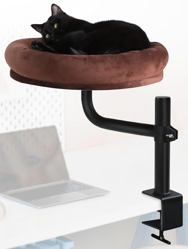 stohot Schreibtisch-Katzenbett für Hauskatzen, großes Katzenbett, Hängematte für Zuhause, Büro, Arbeitsplatz, mit verstellbarer Halterung und 360° drehbarem Arm, kleines, niedliches, erhöhtes rundes von stohot