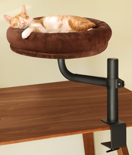 stohot Schreibtisch-Katzenbett für Hauskatzen, großes Katzenbett, Hängematte für Zuhause, Büro, Arbeitsplatz, mit verstellbarer Halterung und 360° drehbarem Arm, kleines, niedliches, erhöhtes rundes von stohot