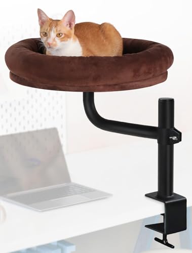 stohot Schreibtisch-Katzenbett für Indoor-Katzen, großes Katzenbett, Hängematte für Zuhause, Büro, Arbeitsplatz, mit verstellbarer Halterung und 360° drehbarem Arm, kleines, niedliches, erhöhtes von stohot