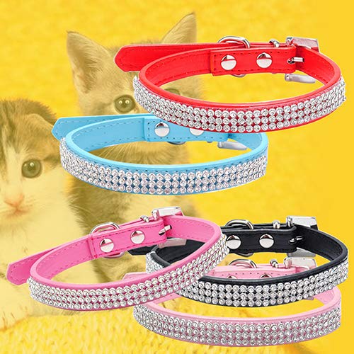 strimusimak 3 Row Bling Rhinestone Small Pet Dog Faux Leather Buckle Cute Cat Puppy Collar - Pink S von strimusimak