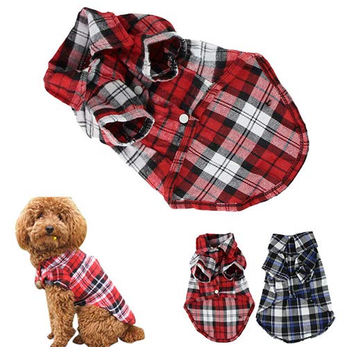 strimusimak Cute Pet Dog Puppy Plaid Shirt Coat Clothes T-Shirt Top Apparel Size XS S M L - Blue M von strimusimak