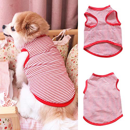 strimusimak Fashion Dog Pet Puppy Stripe Print Soft Cotton Sleeveless Clothes Vest Apparel - Red L von strimusimak