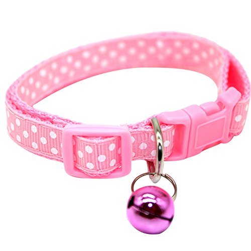 strimusimak Fashion Dog Puppy Cat Kitten Buckle Cute Dot Print Bell Adjustable Pet Collar-Pink von strimusimak