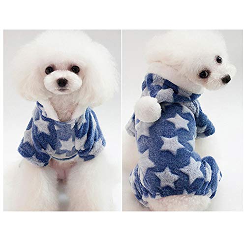 strimusimak Hündchen Warme Wintermantel Overall Star Moon Print Haustier Fleece Mit Kapuze Pyjama Für Haustiere Hunde Dressing Decor Blau SNone von strimusimak