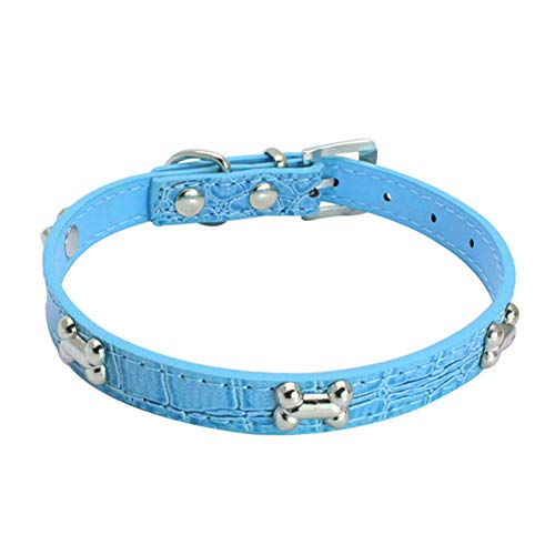 strimusimak Kleines Haustier Hund Welpe Verstellbare Kunstleder Halsband Knochenmuster Kragen Easy Wear Umhängeband Für Haustiere Liefert Blau LNone von strimusimak