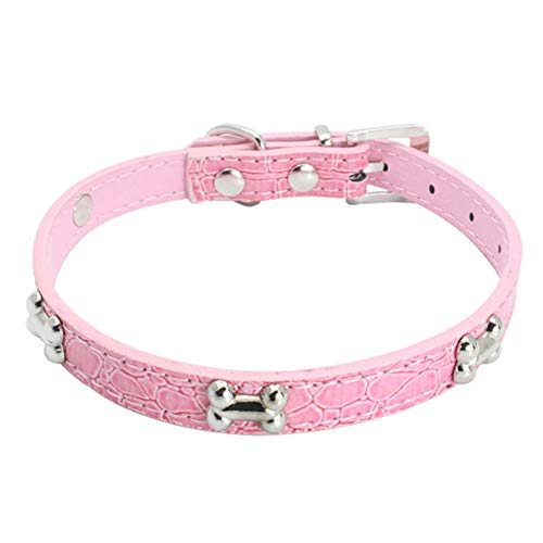 strimusimak Kleines Haustier Hund Welpe Verstellbare Kunstleder Halsband Knochenmuster Kragen Easy Wear Umhängeband Für Haustiere Liefert Rosa MNone von strimusimak