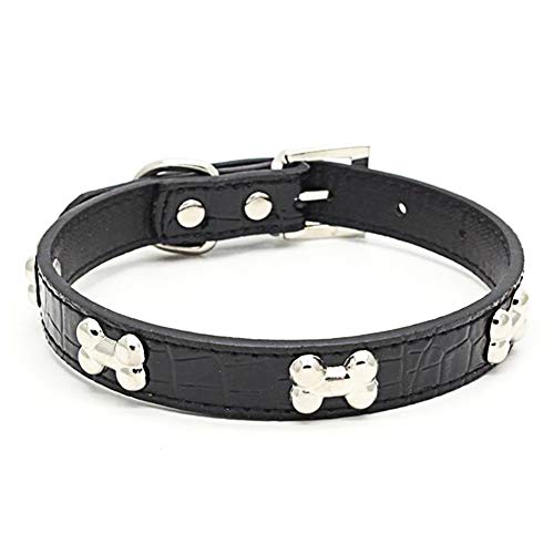 strimusimak Kleines Haustier Hund Welpe Verstellbare Kunstleder Halsband Knochenmuster Kragen Easy Wear Umhängeband Für Haustiere Liefert Schwarz MNone von strimusimak