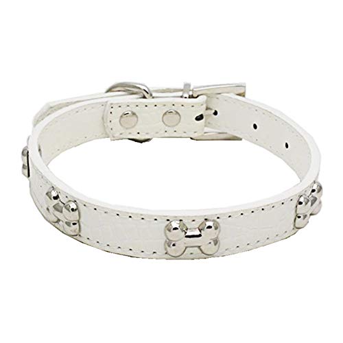 strimusimak Kleines Haustier Hund Welpe Verstellbare Kunstleder Halsband Knochenmuster Kragen Easy Wear Umhängeband Für Haustiere Liefert Weiß MNone von strimusimak