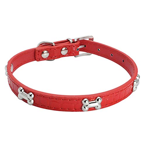 strimusimak Kleines Haustier Hund Welpe Verstellbare Kunstleder Halsband Knochenmuster Kragen Easy Wear Umhängeband Für Haustiere Liefert rot MNone von strimusimak