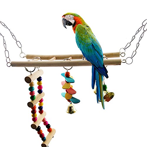 strimusimak Pet Bird Parrot Farben Wood Swing Climbing Ladder Bells Hanging Toy Cage Decor - Random Color von strimusimak