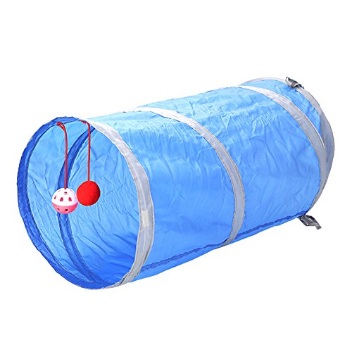 strimusimak Pet Cat Kitten Tunnel Tube Toy Hide Playing Foldable House Hanging Ball Bell - Blue von strimusimak