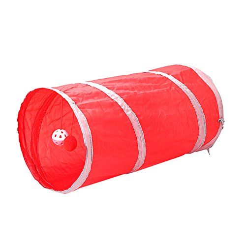 strimusimak Pet Cat Kitten Tunnel Tube Toy Hide Playing Foldable House Hanging Ball Bell - Red von strimusimak