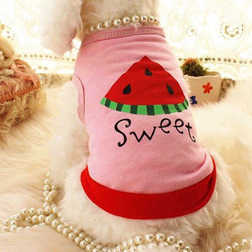 strimusimak Pet Puppy Dog Cat Clothes Cotton Pink Watermelon Printed T-Shirt Vest Apparel - M von strimusimak