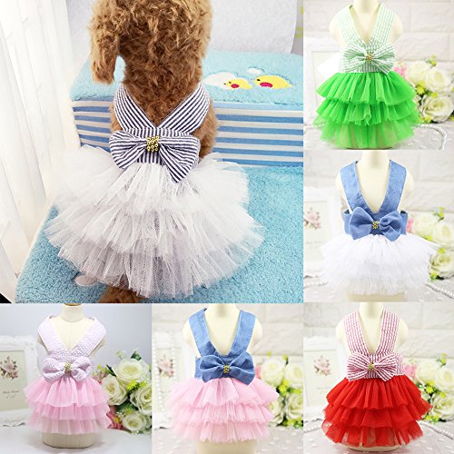 strimusimak Pet Tutu Dog Fashion Striped Bowknot Straps Tulle Dress Sommerpuppenkleidung-5# S von strimusimak