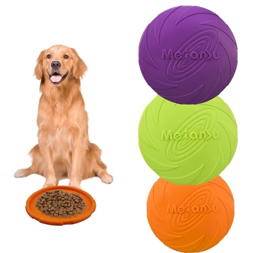 suaywo 3 Stück 15cm Frisbee Hund Kautschuk Hundespielzeug Frisbee Hundefrisbee Bissfest Hundefrisbee, für Hundetraining, Fangen, Spielen, Werfen (Orange + Grün + Lila) von suaywo