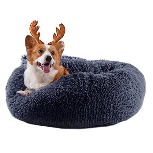 suddus Beruhigendes Hundebett, groß, Anti-Angst-Hundebetten, Hundebett mit Decke, waschbar, Dunkelgrau (91,4 cm) von suddus