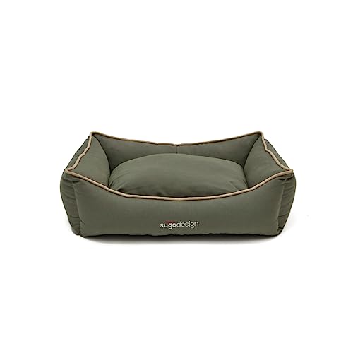 sugodesign Hundebett Wasserabweisend aus Baumwoll-Polyester - Hundekörbchen mit herausnehmbaren Kissen und Tragetasche - 7 Motive - 3 Größen (S/M, L, XL) (S/M, Khaki) von sugodesign