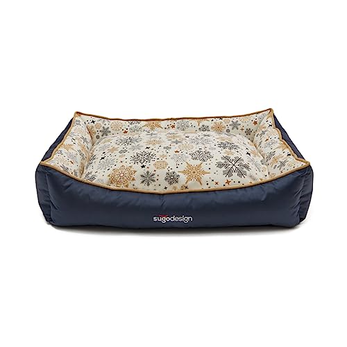 sugodesign Hundebett Wasserabweisend aus Baumwoll-Polyester - Hundekörbchen mit herausnehmbaren Kissen - Hundesofa mit Tragetasche - 7 Verschiedene Motive - 3 Größen (S/M, L, XL) (grau-Gold, L) von sugodesign