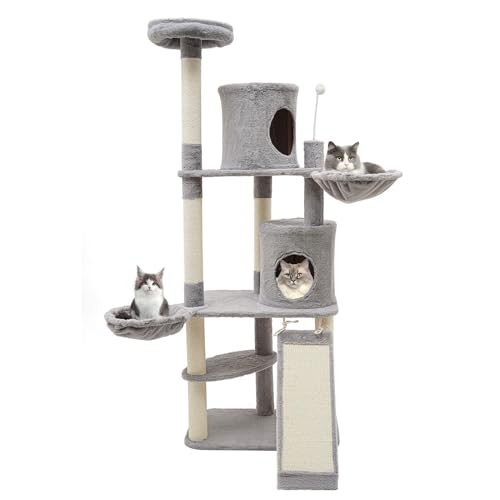 sulckcys Katzenbaum Kratzbaum Katzenkratzbaum Katzenmöbel Kletterbaum Spielbaum für Katzen 150 cm XXL Katzenbaum Für Katzen Familienspielplatz, Grau von sulckcys