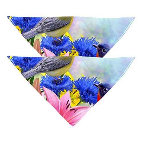 Haustierbandana für kleine mittelgroße Hunde und Katzen,Aquarellblumen und Vogel,Hunde-Bandanas,2er-Pack,Katzen-Lätzchen,Haustierschal von suojapuku