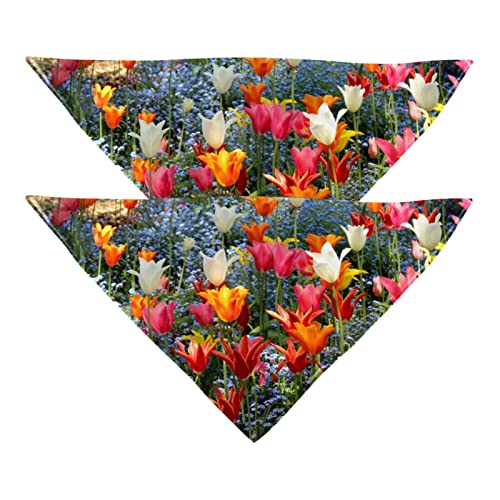 Haustierbandana für kleine mittelgroße Hunde und Katzen,Blumenbusch Tulpen,Hunde-Bandanas,2er-Pack,Katzen-Lätzchen,Haustierschal von suojapuku