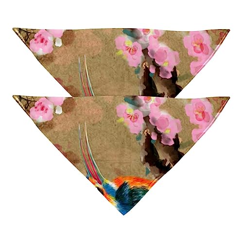 Haustierbandana für kleine mittelgroße Hunde und Katzen,Bunter Vogel und Kirschblume,Hunde-Bandanas,2er-Pack,Katzen-Lätzchen,Haustierschal von suojapuku