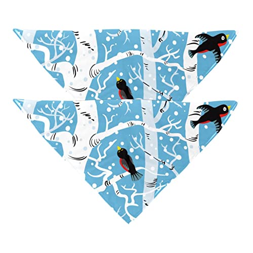 Haustierbandana für kleine mittelgroße Hunde und Katzen,Cartoon-Vögel-Bäume-Winter,Hunde-Bandanas,2er-Pack,Katzen-Lätzchen,Haustierschal von suojapuku