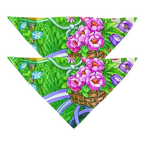 Haustierbandana für kleine mittelgroße Hunde und Katzen,Fahrrad genießen Vögel Blumen Frühling,Hunde-Bandanas,2er-Pack,Katzen-Lätzchen,Haustierschal von suojapuku