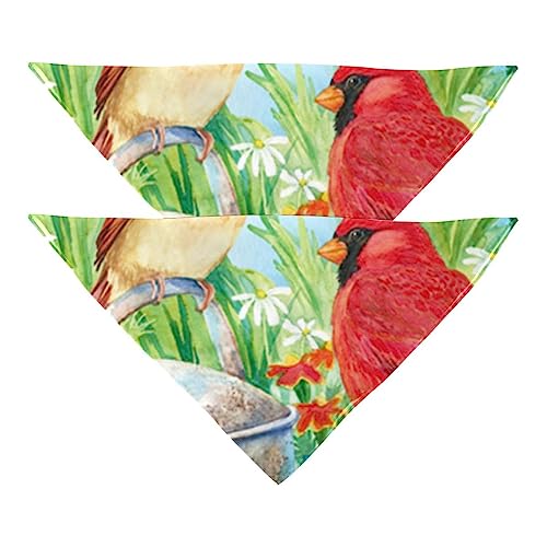 Haustierbandana für kleine mittelgroße Hunde und Katzen,Gänseblümchenfeld Zwei Vögel,Hunde-Bandanas,2er-Pack,Katzen-Lätzchen,Haustierschal von suojapuku