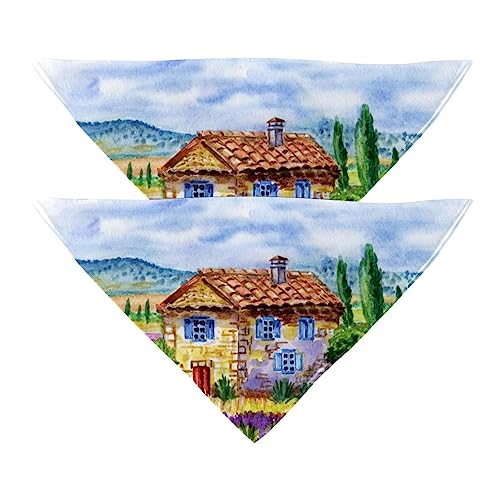 Haustierbandana für kleine mittelgroße Hunde und Katzen,Landschaft Lavendelfelder Berge,Hunde-Bandanas,2er-Pack,Katzen-Lätzchen,Haustierschal von suojapuku